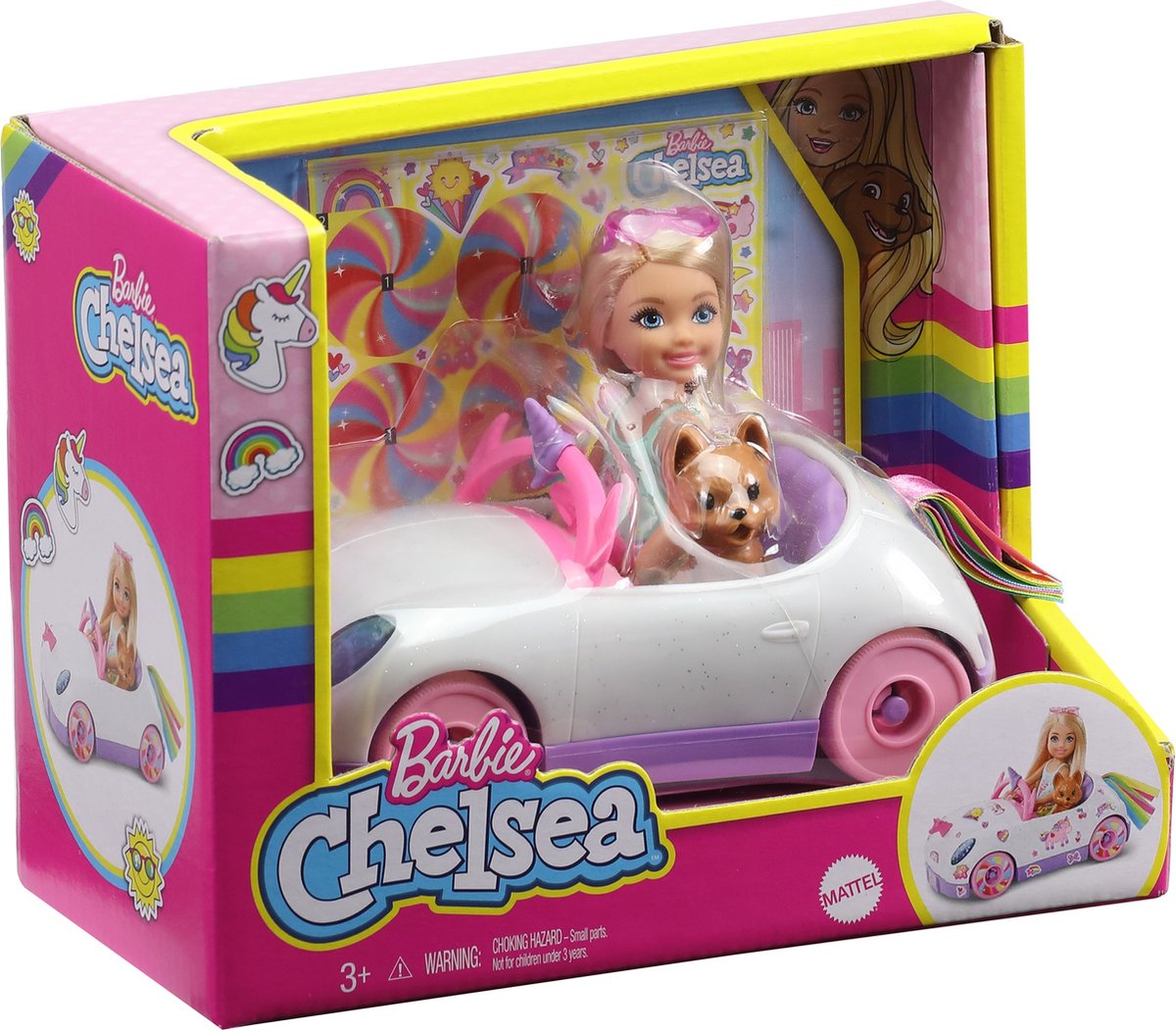 Barbie tienerpop Chelsea Auto meisjes 15,3 cm wit 4 delig