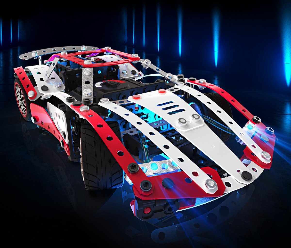 Meccano bouwpakket 25 in 1 set Supercar staal wit/rood