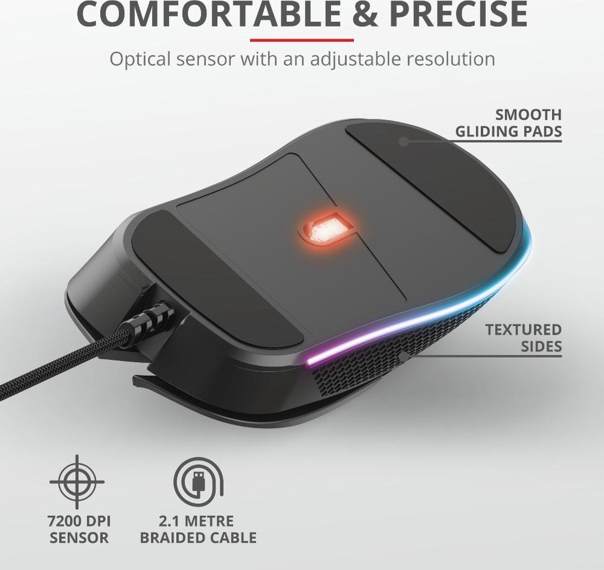 Trust GXT 922 Ybar Gaming Muis met RGB verlichting - - Zwart