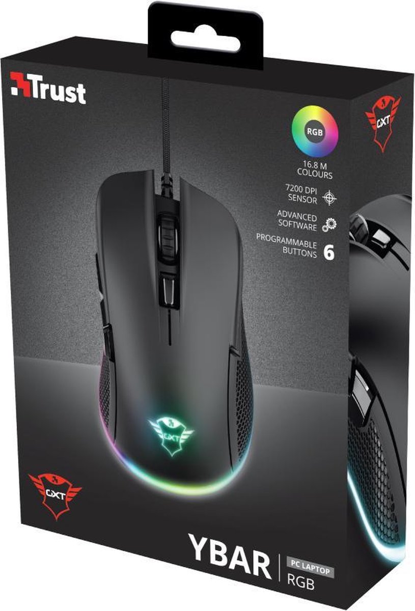 Trust GXT 922 Ybar Gaming Muis met RGB verlichting - - Zwart