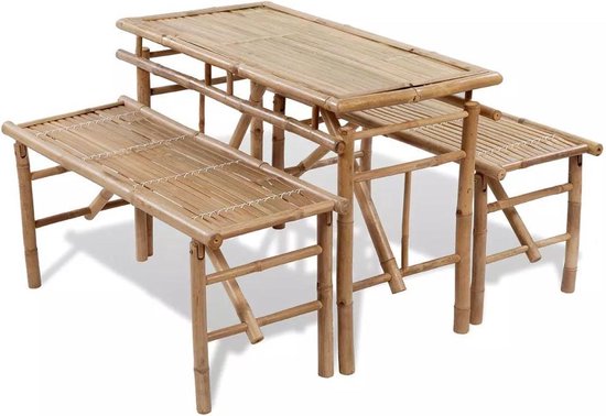 Vidaxl Picknick Tafel Set Inklapbaar Bamboe 3-delig - Bruin