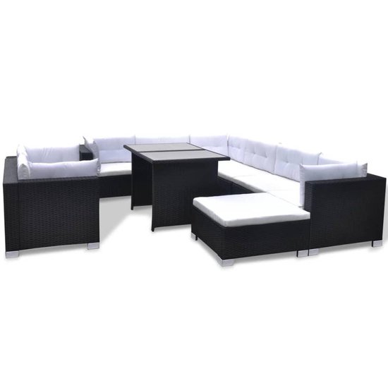 Vidaxl 10-delige Loungeset Met Kussens Poly Rattan - Zwart