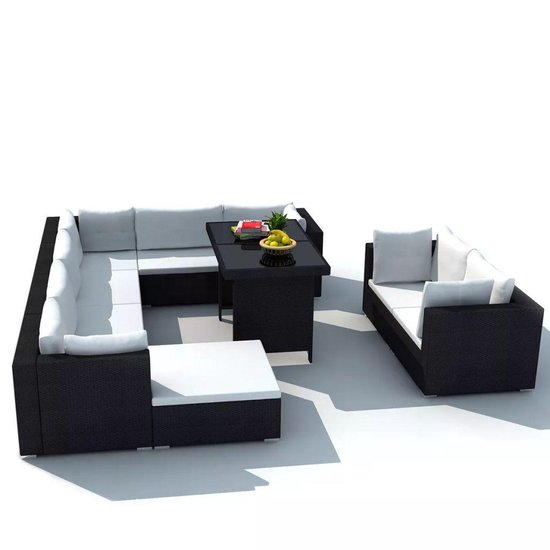 Vidaxl 10-delige Loungeset Met Kussens Poly Rattan - Zwart