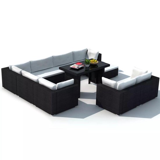 Vidaxl 10-delige Loungeset Met Kussens Poly Rattan - Zwart