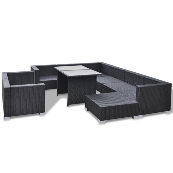 Vidaxl 10-delige Loungeset Met Kussens Poly Rattan - Zwart
