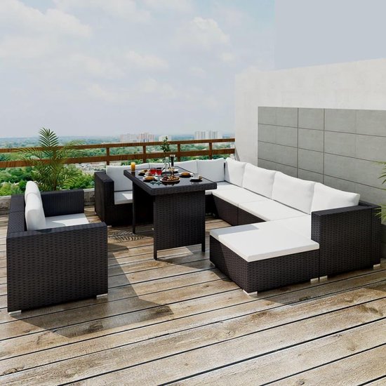 Vidaxl 10-delige Loungeset Met Kussens Poly Rattan - Zwart