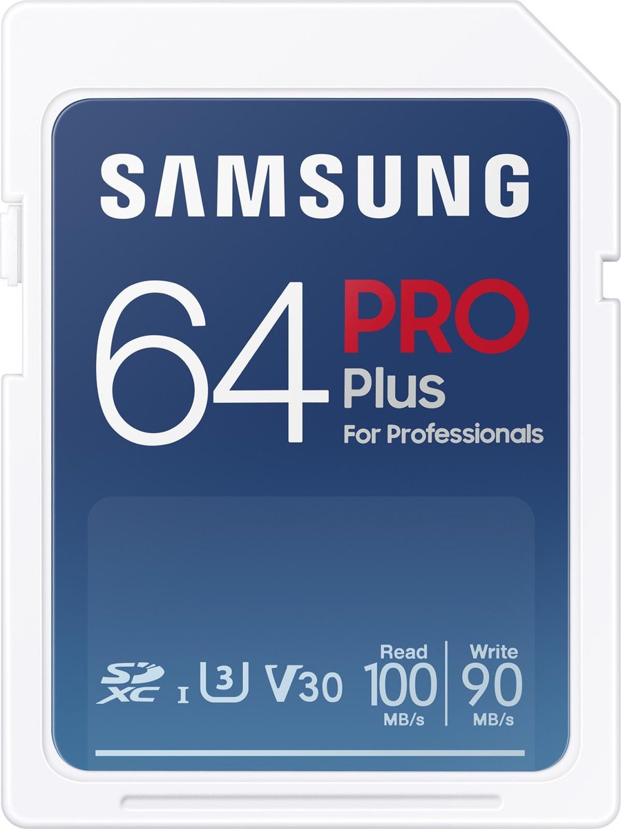Samsung PRO Plus 64GB, SDXC, UHS-I, U3, 100&90MB/s Reads & Writes, FHD&4K UHD, Memory Card