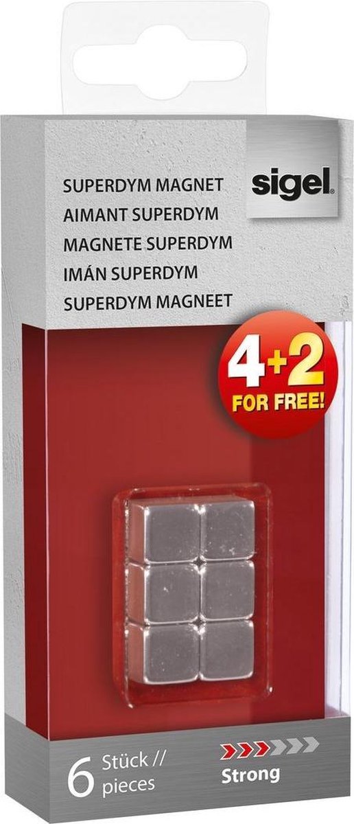 Sigel magneten voor glasbord 1 cm neodymium zilver 6 stuks