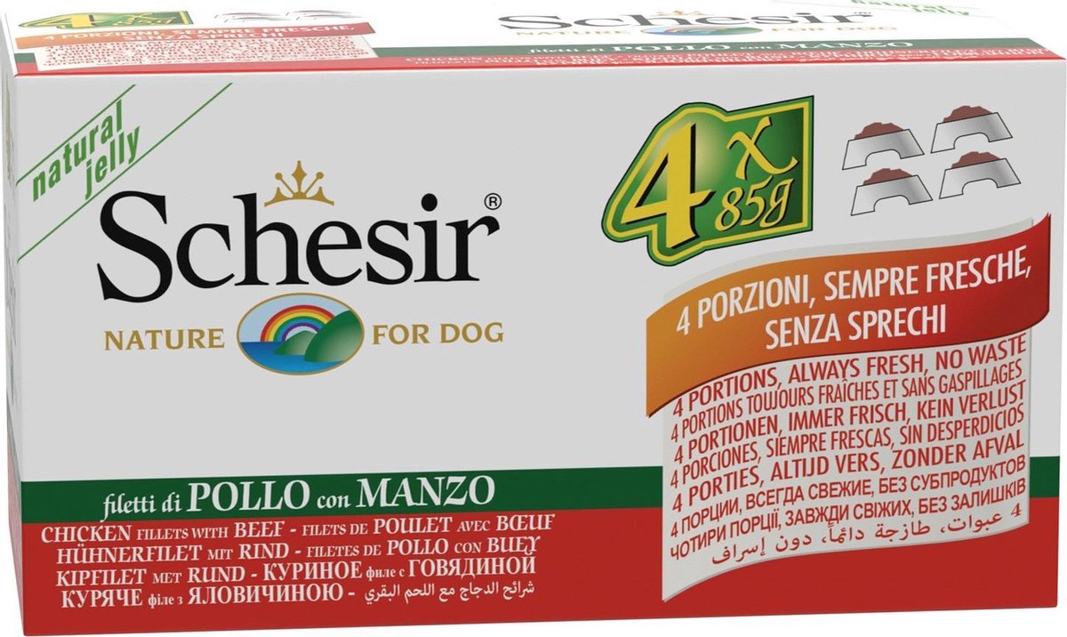 Schesir Hond Blik Multipack Gelei 4x85 g - Hondenvoer - Kip&Rund