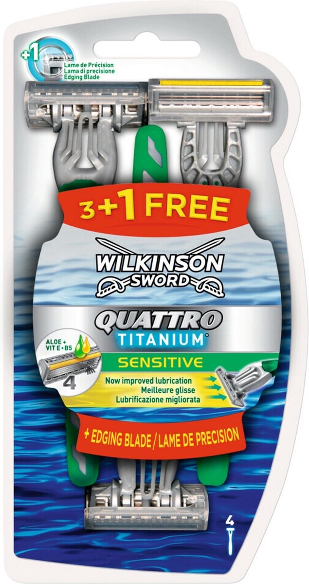 Wilkinson 4stuks Sword Quattro Sensitive Wegwerpscheermesjes - Titanium