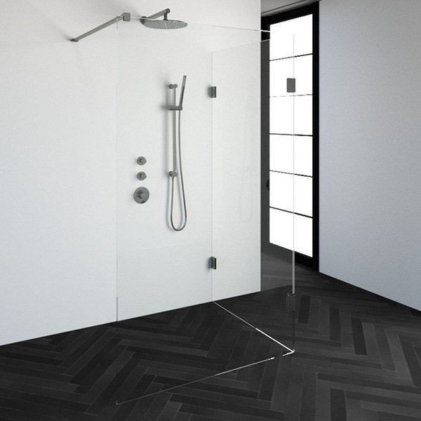 Saniclass Create inloopdouche reversed 120x100cm profielloos met antikalk en 8mm veiligheidsglas geborsteld RVS 4JC4-100x120g