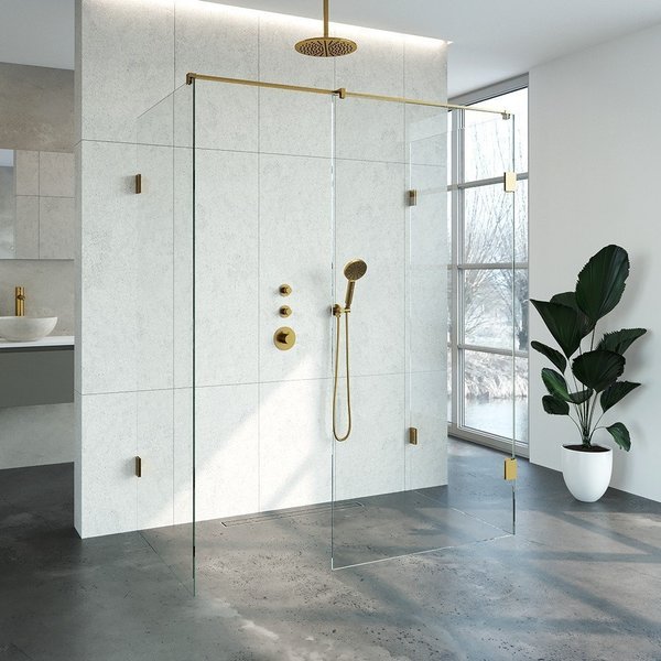 Saniclass Create Inloopdouche XL 160x200x90cm profielloos met antikalk en 8mm veiligheidsglas geborsteld 4JC6-90x160u - Goud