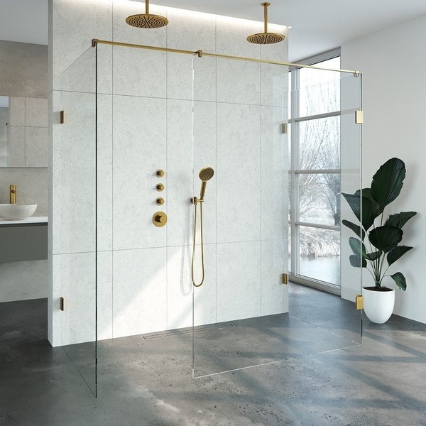 Saniclass Create Inloopdouche XL 200x200x100cm profielloos met antikalk en 8mm veiligheidsglas geborsteld 4JC6-100x200u - Goud