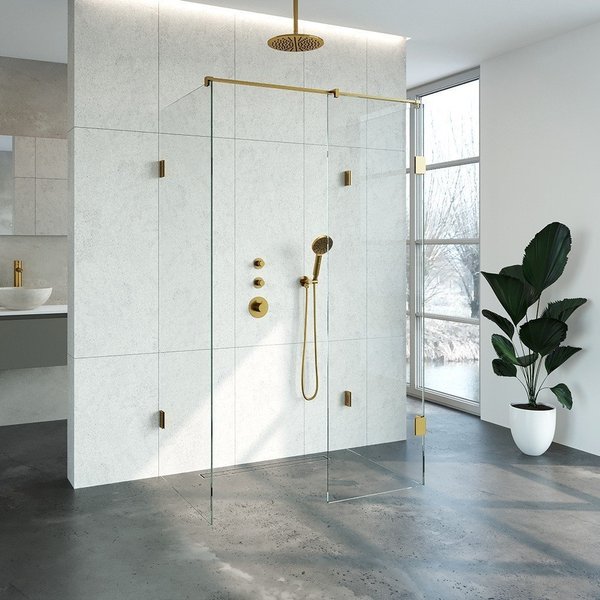 Saniclass Create Inloopdouche XL 120x200x80cm profielloos met antikalk en 8mm veiligheidsglas geborsteld 4JC6-80x120u - Goud