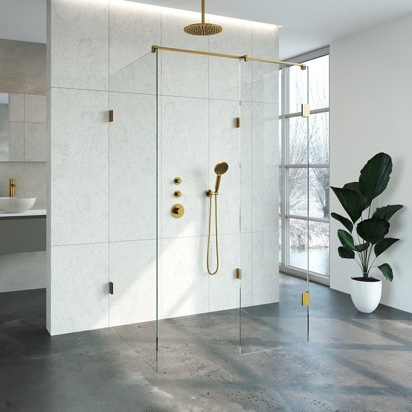 Saniclass Create Inloopdouche XL 120x200x100cm profielloos met antikalk en 8mm veiligheidsglas geborsteld 4JC6-100x120u - Goud