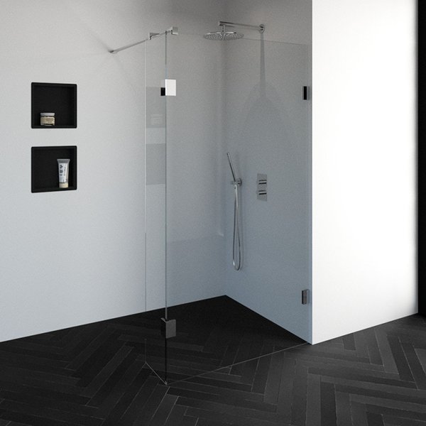 Saniclass Create inloopdouche 110x200cm profielloos met 30cm zijwand met antikalk en 8mm veiligheidsglas chroom 4JC2-110/30ch