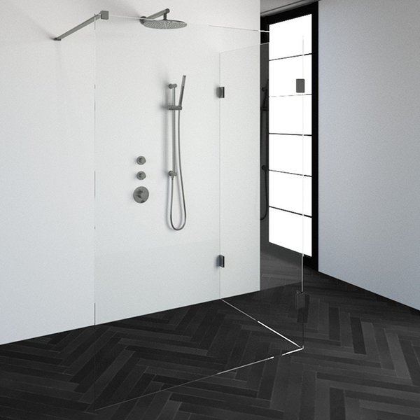 Saniclass Create inloopdouche reversed 140x100cm profielloos met antikalk en 8mm veiligheidsglas geborsteld RVS 4JC4-100x140g