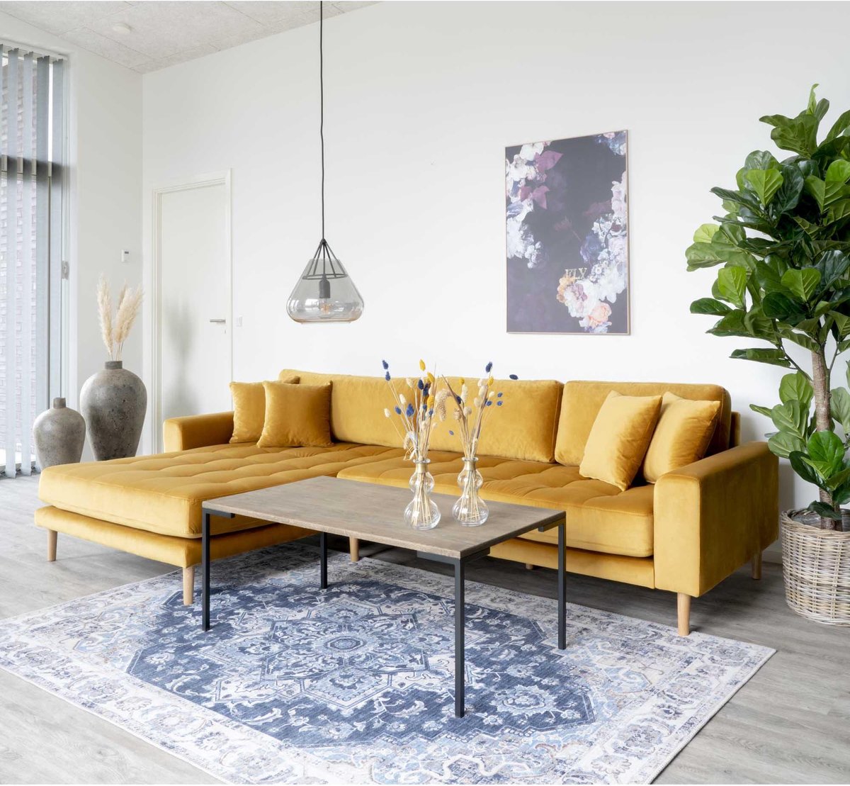 House Nordic Lounge Bank links gericht in mosterd "Lido" - L170-92xB290xH76 CM - Geel