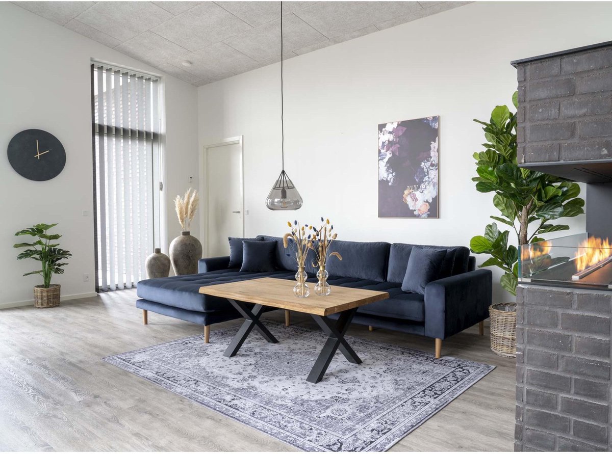House Nordic Lounge Bank links gericht in donker "Lido" - L170-92xB290xH76 CM - Blauw