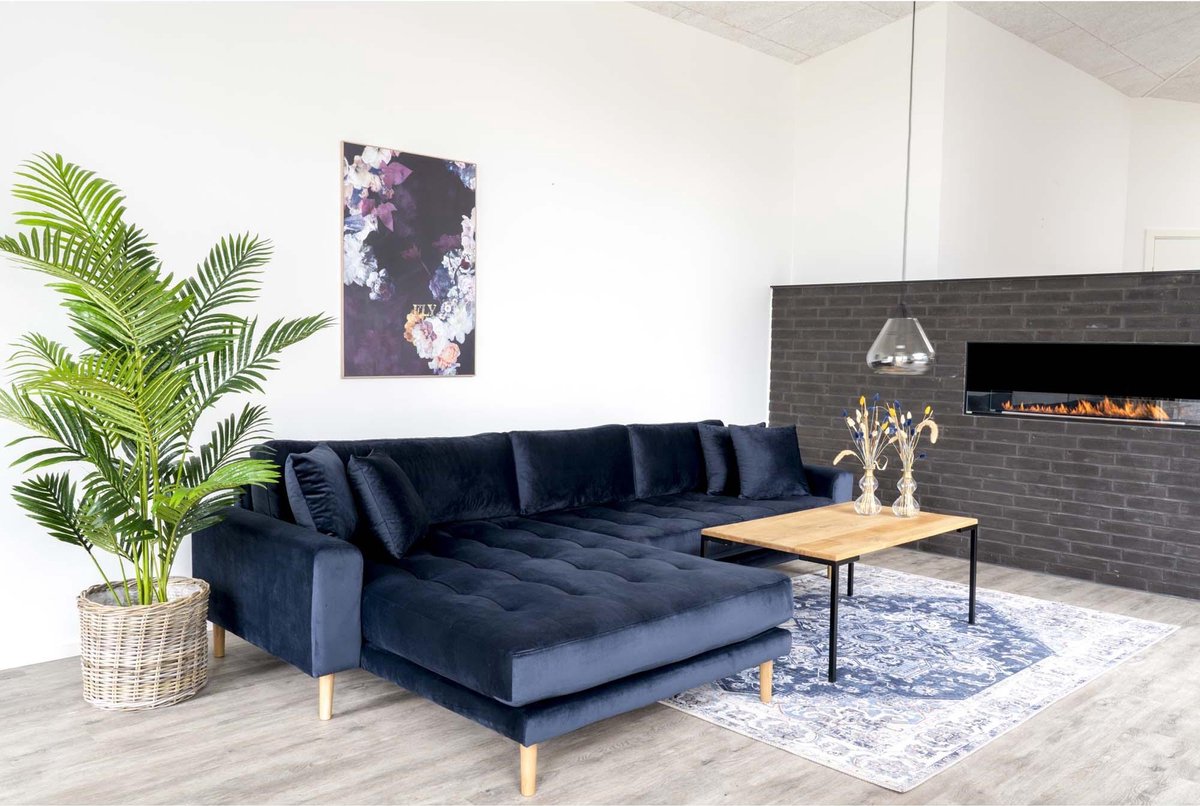 House Nordic Lounge Bank links gericht in donker "Lido" - L170-92xB290xH76 CM - Blauw