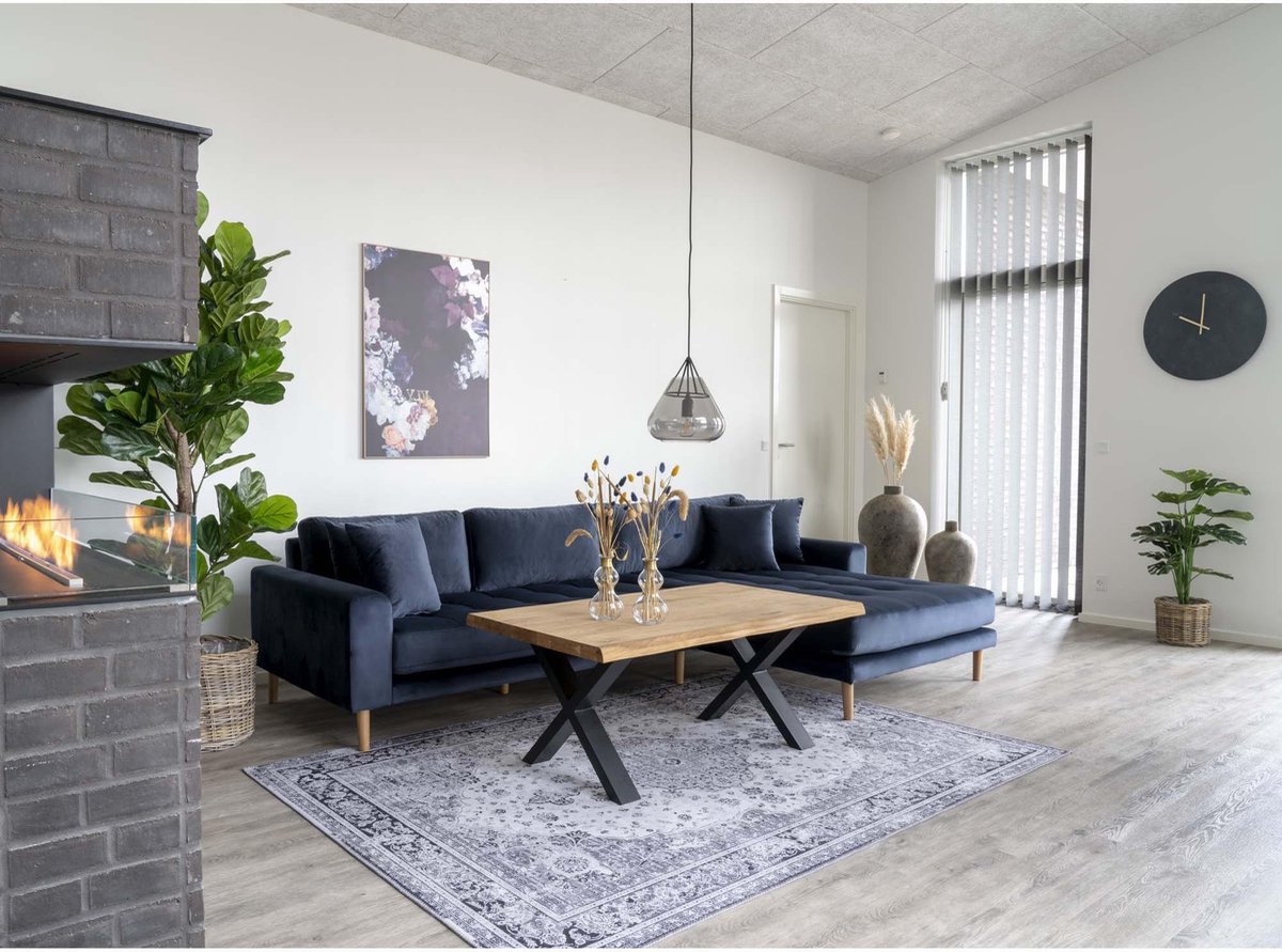 House Nordic Lounge Bank rechts gericht in donker "Lido" - L170-92xB290xH76 CM - Blauw