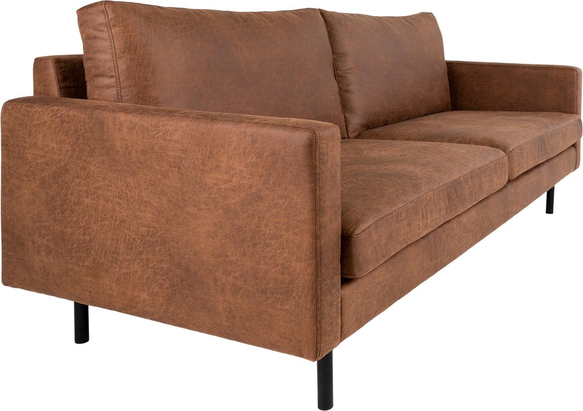 House Nordic Industriële 2,5-zitsbank donker in lederlook "Malaga" - L88xB196xH86 CM - Bruin