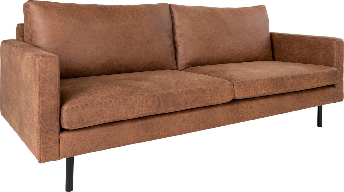 House Nordic Industriële 2,5-zitsbank donker in lederlook "Malaga" - L88xB196xH86 CM - Bruin