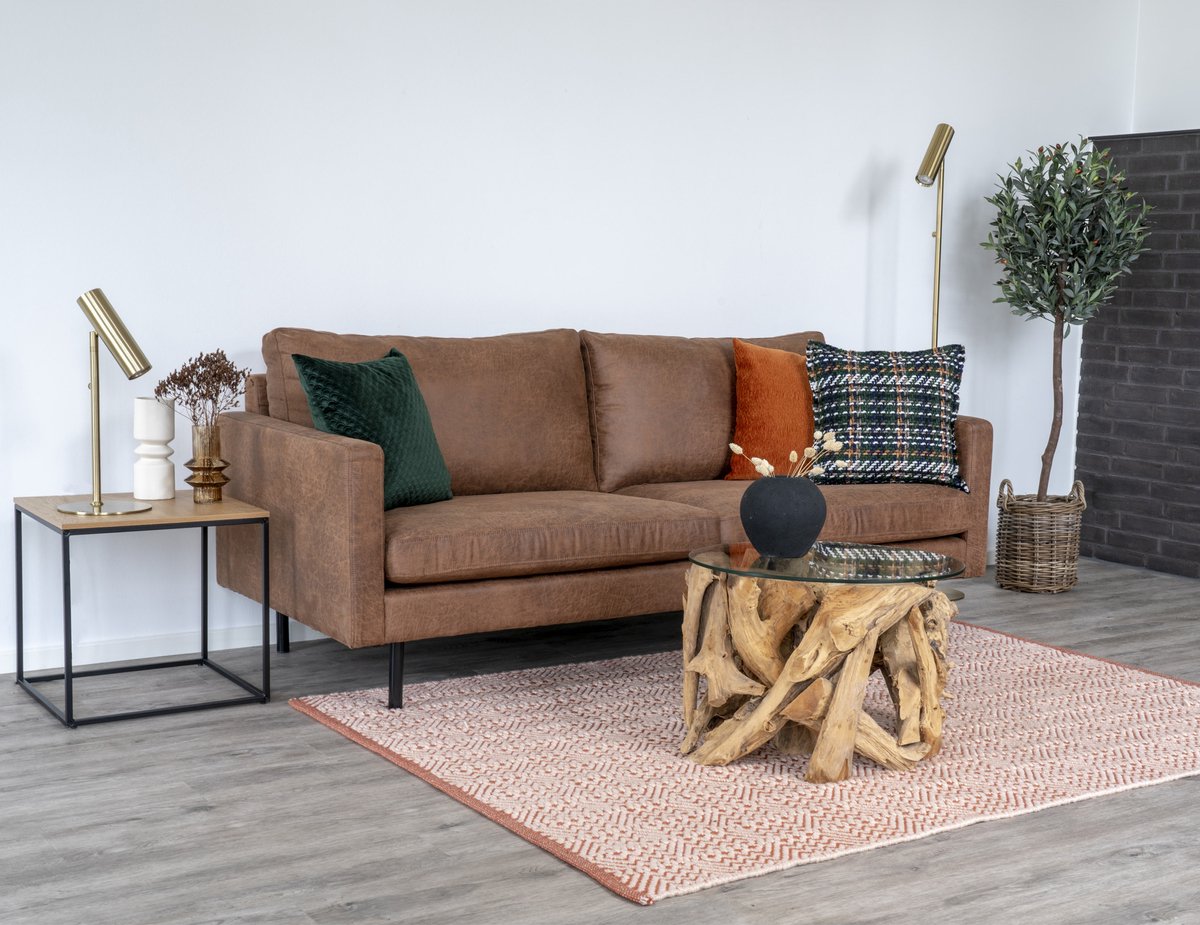 House Nordic Industriële 2,5-zitsbank donker in lederlook "Malaga" - L88xB196xH86 CM - Bruin