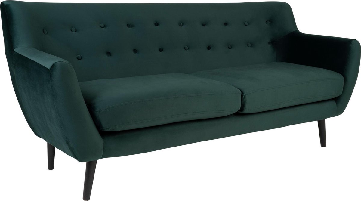 House Nordic Scandinavische 3-zitsbank in donker fluweel met zwarte poten"Monte" - L80xB180xH81 CM - Groen