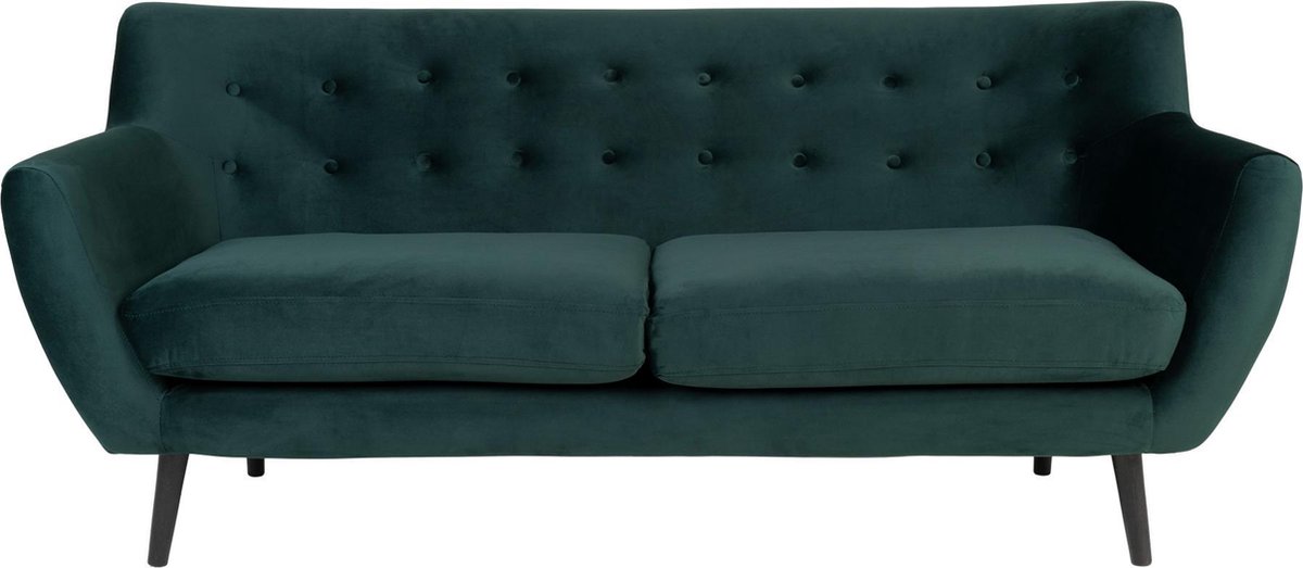 House Nordic Scandinavische 3-zitsbank in donker fluweel met zwarte poten"Monte" - L80xB180xH81 CM - Groen