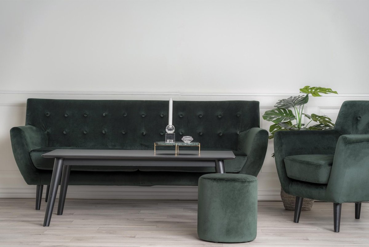 House Nordic Scandinavische 3-zitsbank in donker fluweel met zwarte poten"Monte" - L80xB180xH81 CM - Groen
