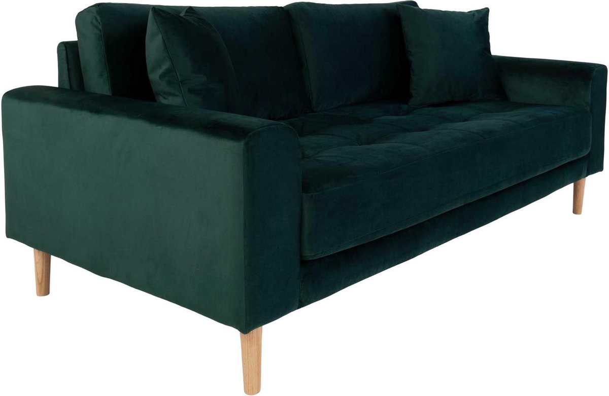 House Nordic Moderne 2,5 zitsbank in donker fluweel met twee kussens "Lido" - L93xB180xH76 CM - Groen
