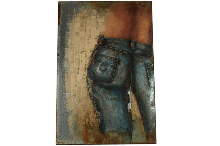 Countryfield Industriële multi-color ''Retraw'' jeans schilderij - L4xB120xH80 cm