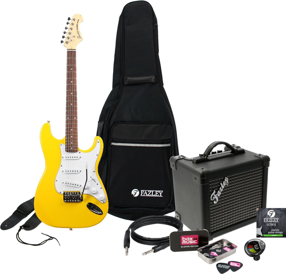 Fazley FST118YL gele elektrische gitaar starterset met versterker