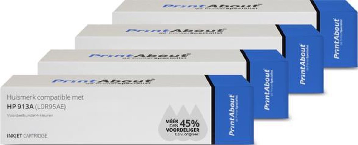 PrintAbout Huismerk compatible met HP 913A (L0R95AE) Inktcartridge 4-kleuren Voordeelbundel