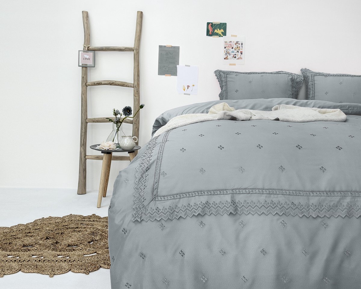 Fancy Embroidery Rl 12 Grey - Dekbedovertrek: 1-persoons (140 Cm) - Grijs
