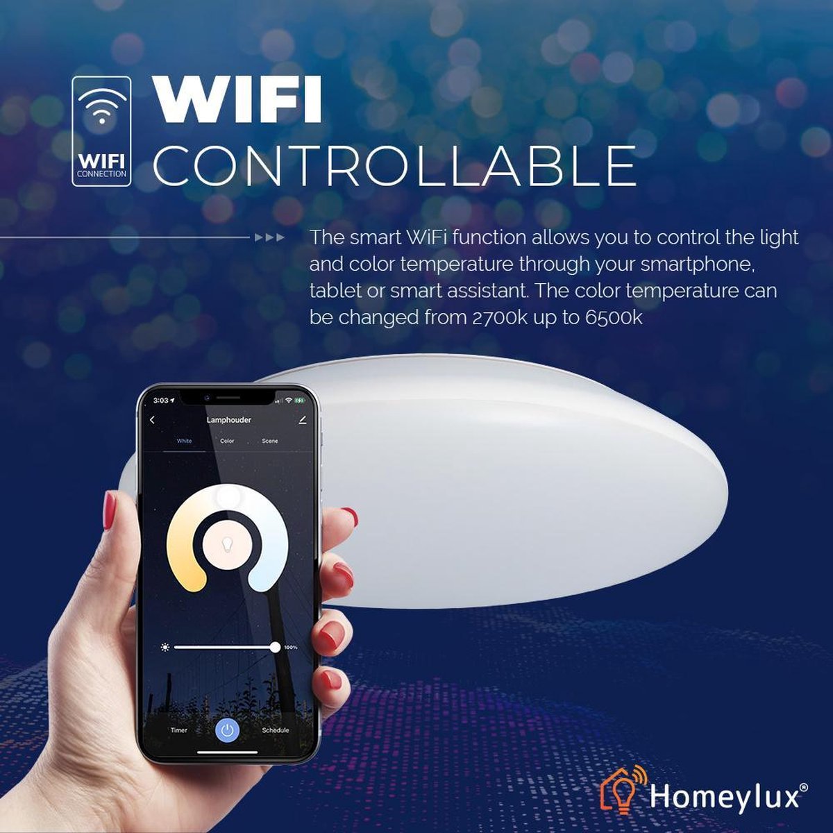 LED Smart Plafondlamp WiFi + Bluetooth 25W Lichtkleur instelbaar - 2600lm - IK10 - Ø38cm IP65 - Wit
