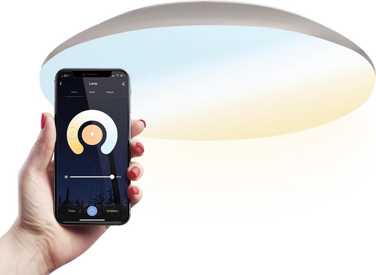 LED Plafondlamp WiFi + Bluetooth 18W Lichtkleur instelbaar - 1900lm - IK10 - Ø30 cm - Chroom - IP65