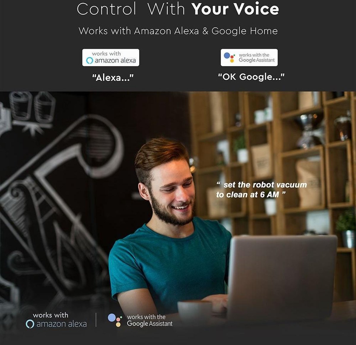 V-tac Smart Robotstofzuiger Self Charging met Laadstation - Zwart