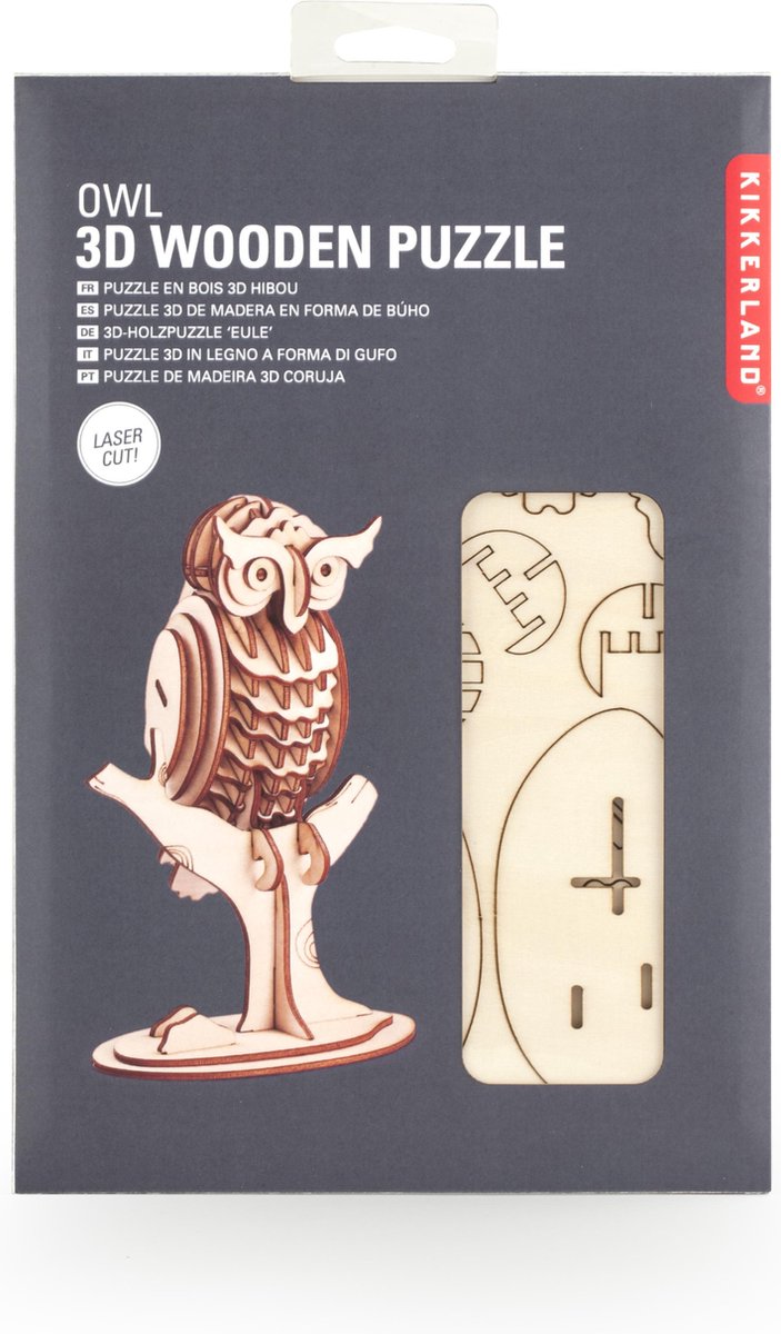 Kikkerland 3D puzzel Owl 14 x 9 x 7 cm hout naturel
