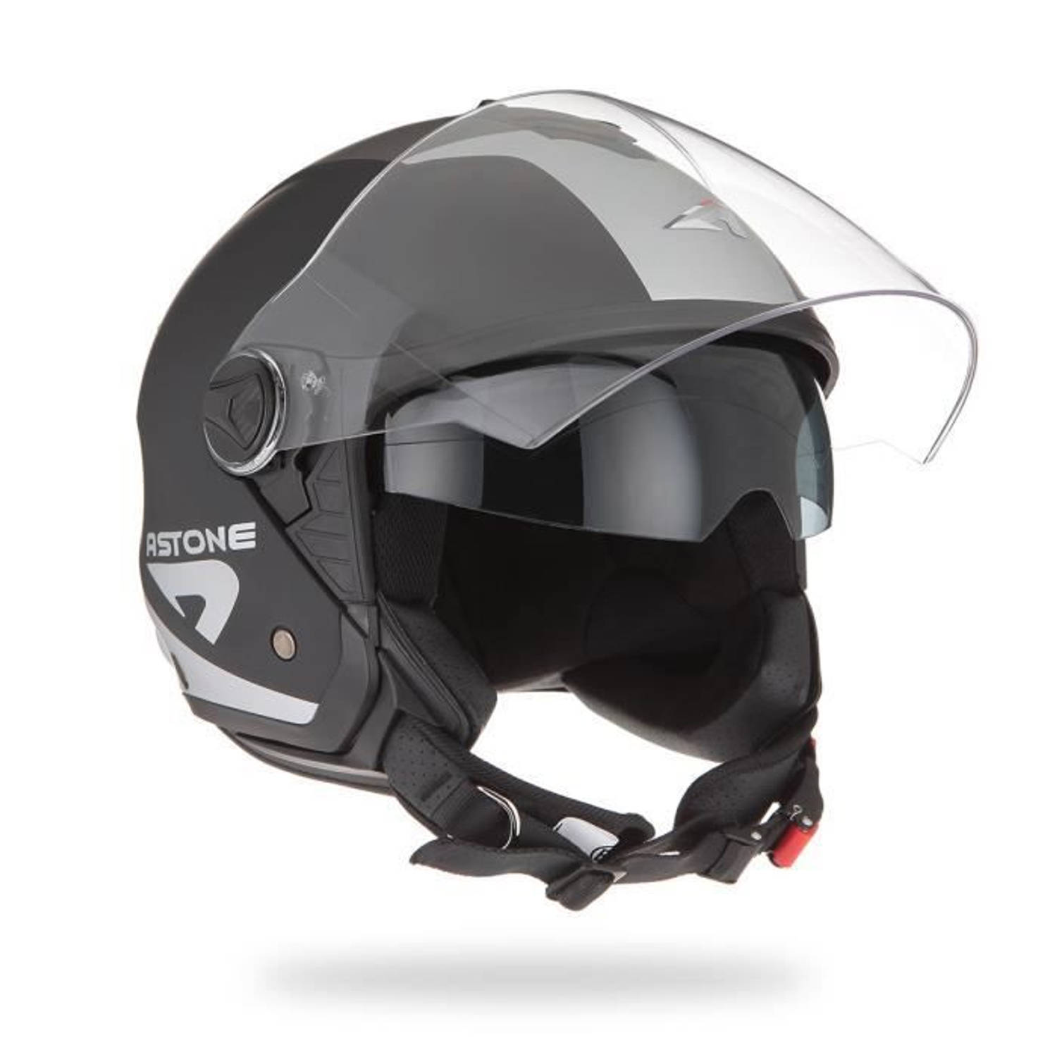 Astone Jet Minis Wipe Motorhelm - Mat En Grijs - Zwart