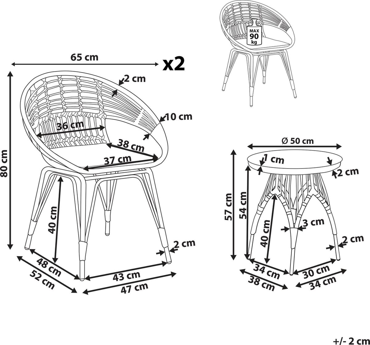 Beliani Pellaro - Balkonset-natuurlijk-pe Rotan - Beige