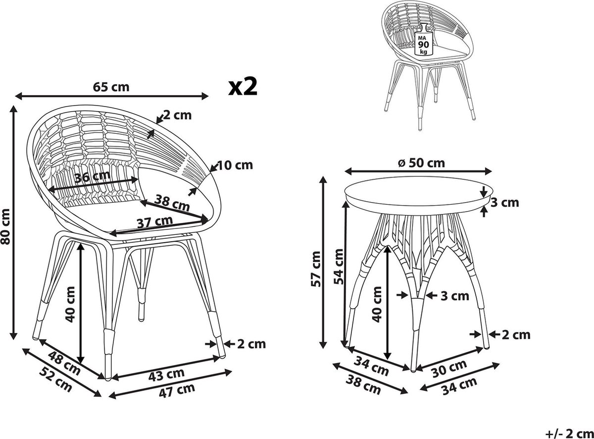 Beliani Pellaro - Balkonset-natuurlijk-pe Rotan - Beige