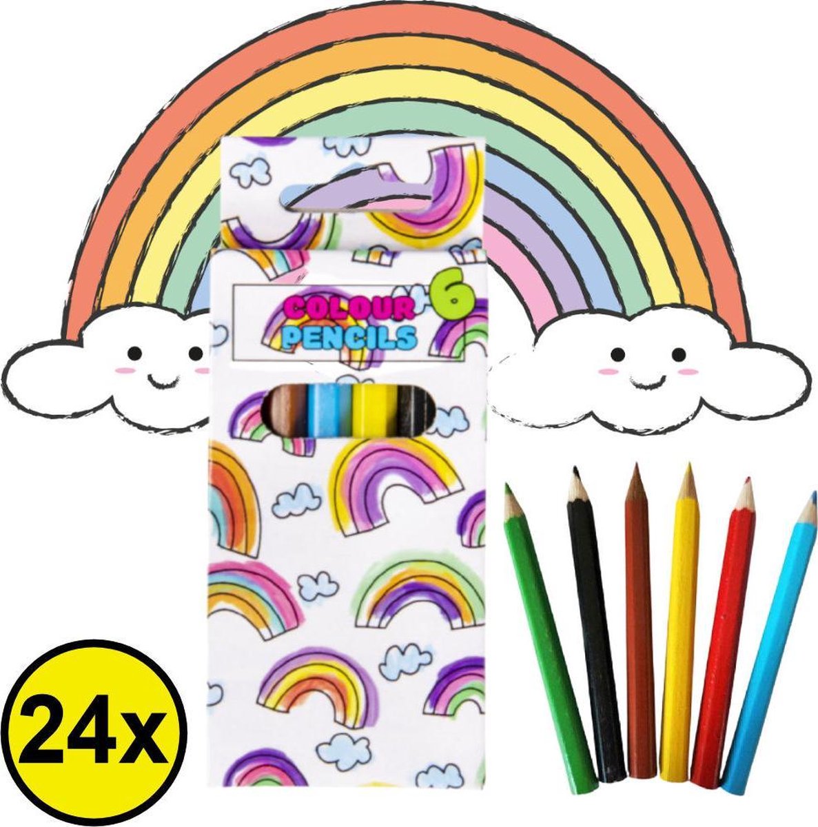 Decopatent ® Uitdeelcadeaus 24 Stuks 6-delige Regenboog Kleurpotloodjes