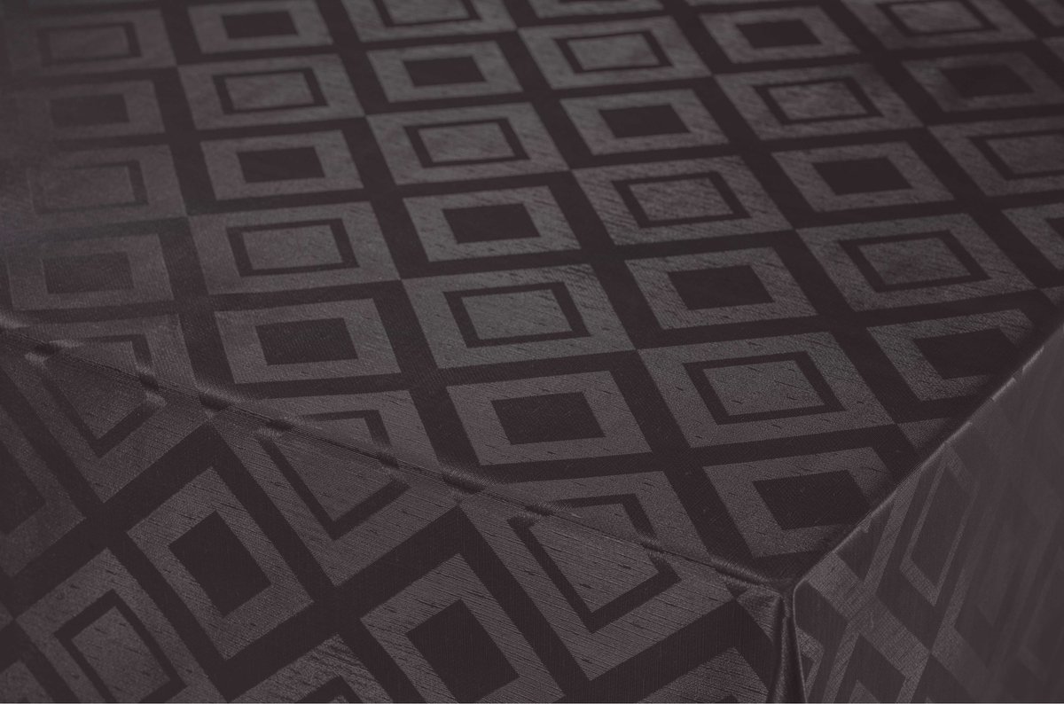 Bellatio Design Tafelzeil/tafelkleed Damaste Ruiten Print 140 X 250 Cm - Tuintafelkleed - Zwart