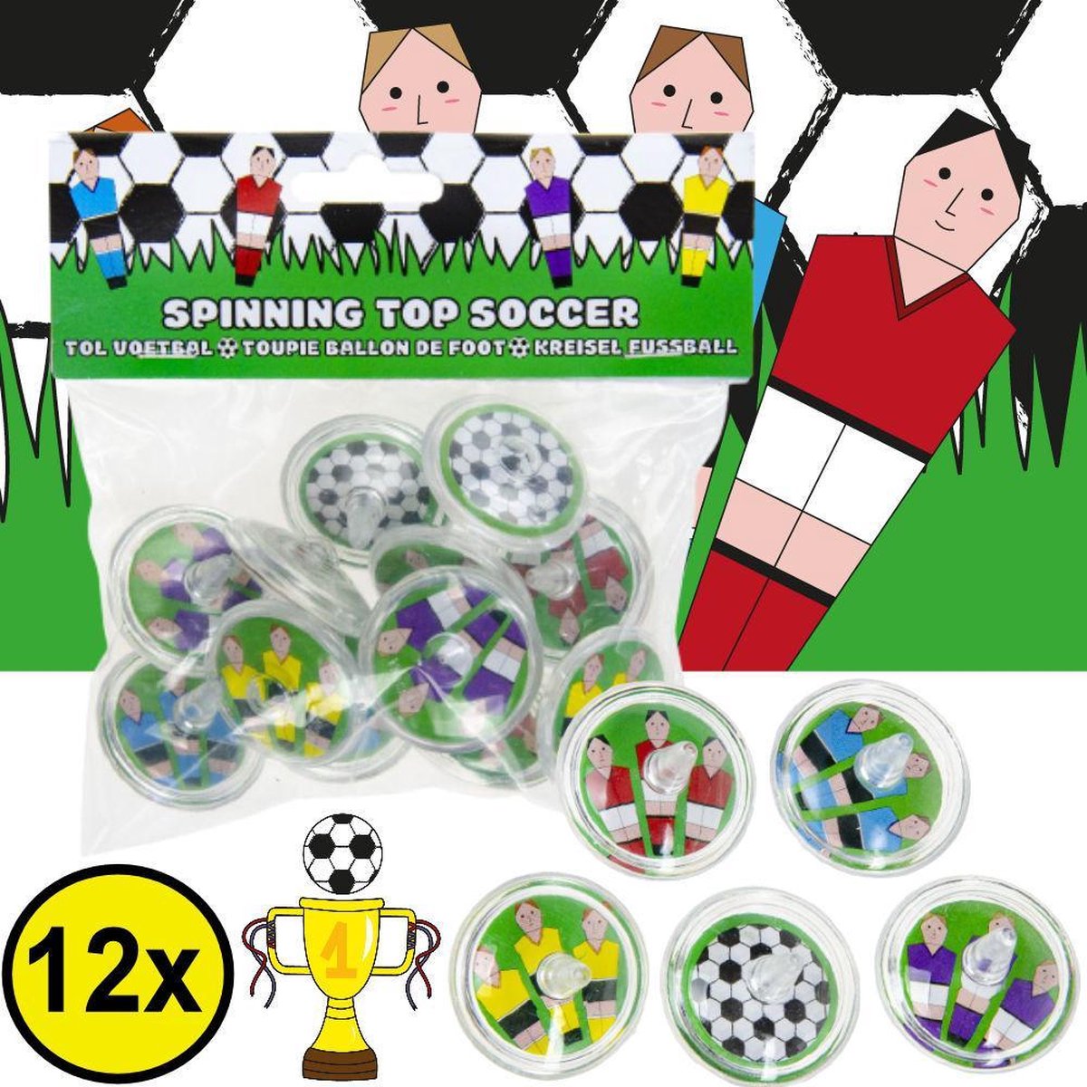 Decopatent ® Uitdeelcadeaus 12 Stuks Voetballers Tollen - Traktatie