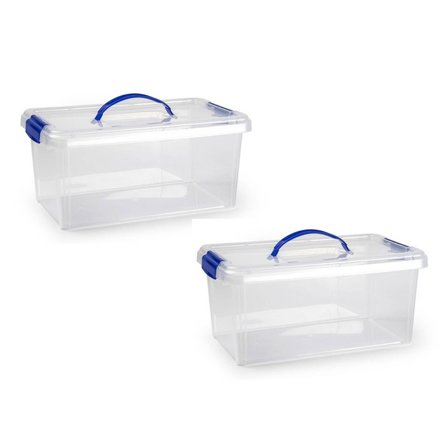 Forte Plastics 3x Stuks Opslagbak/organizer Met Deksel 10 Liter Transparant - Opbergbakken - 38,5 X 23 X 17,5 Cm - Blauw