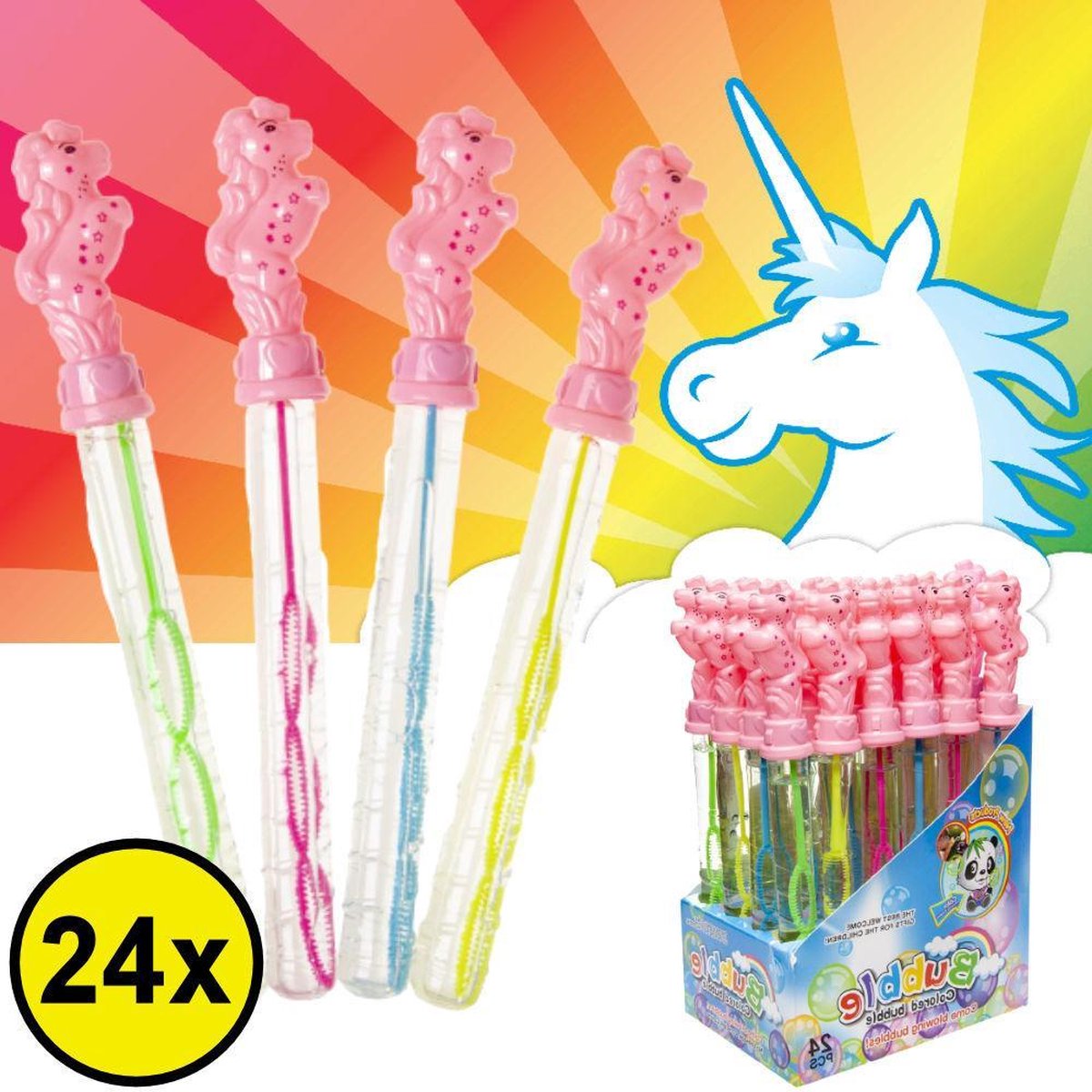 Decopatent ® Uitdeelcadeaus 24 Stuks Unicorn Bellenblaas Staaf 25cm -