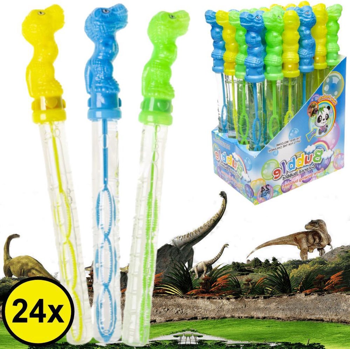 Decopatent ® Uitdeelcadeaus 24 Stuks Dinosaurus Bellenblaas Staaf 25cm