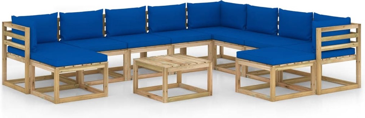 Vidaxl 11-delige Loungeset Met Kussens Geïmpregneerd Grenenhout - Blauw